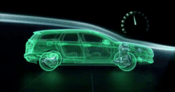 virtuell dargestellter Citroën C5 Tourer animiert, welches Aerodynamik darstellt